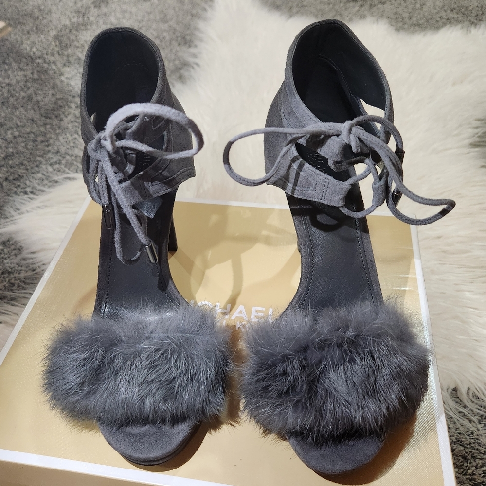 Michael Kors Remi Rabbit Fur and Suede Sandal